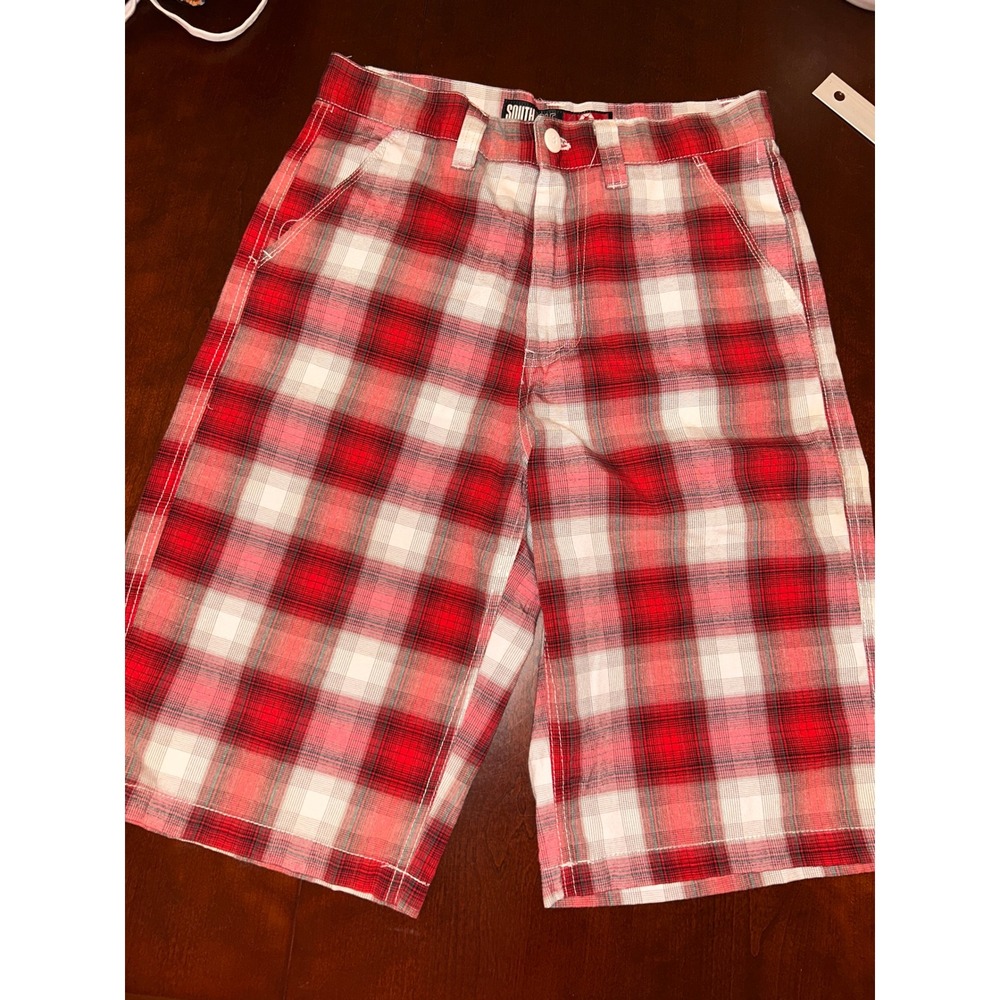 Southpole Mens Red White Plaid Shorts Size 30 Y2K Streetwear Skater Casual